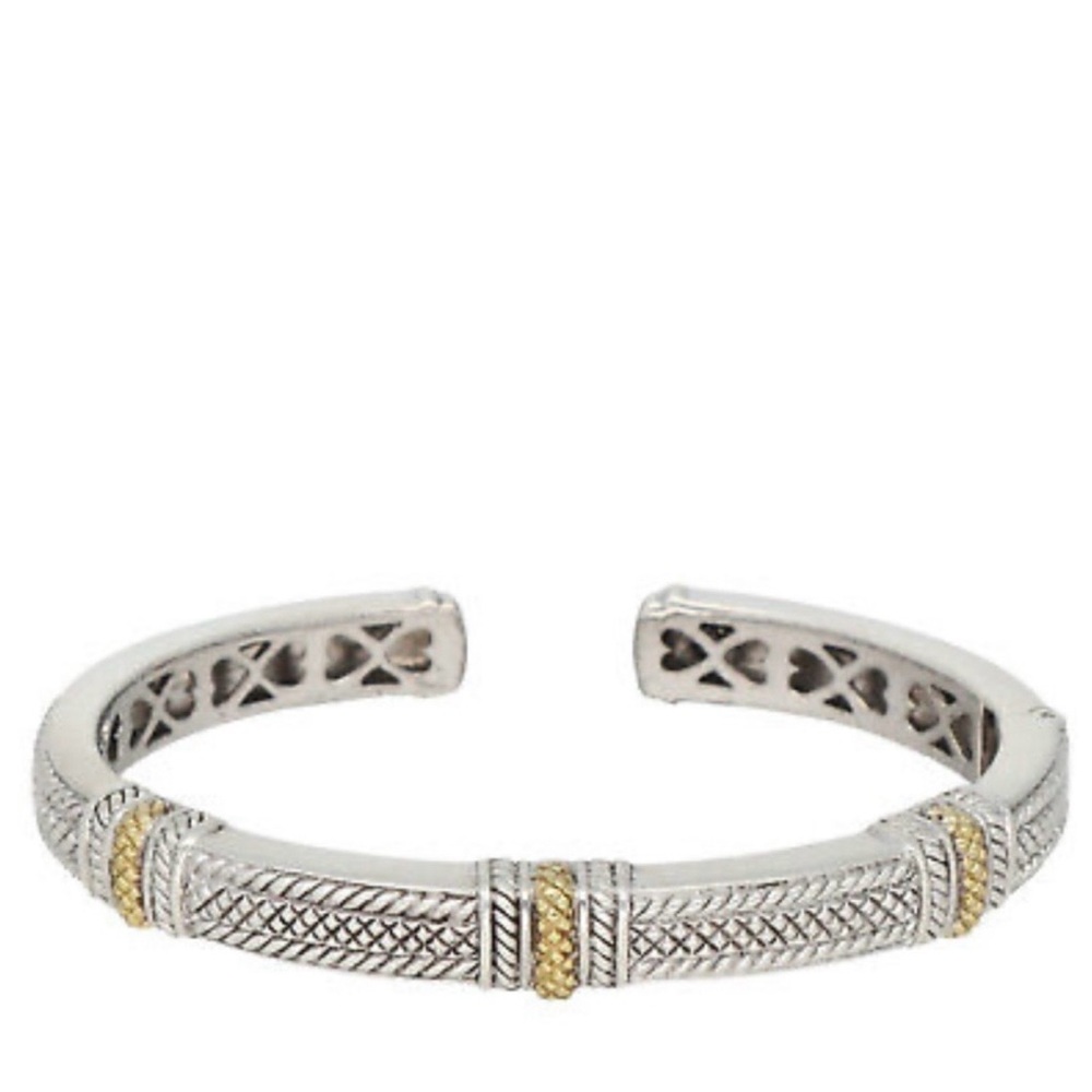 Judith Ripka JR TWO Narrow Pia Diamond Hinged Cuff Bracelet- Gold Silver - Picture 2 of 8